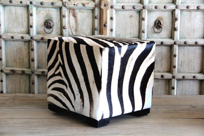 Zebra Hide Cube Ottoman